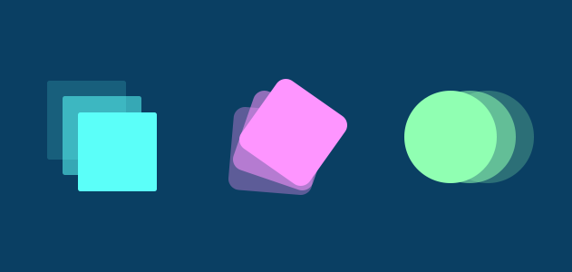 3 shapes that demonstrate how CSS animations happen within different styles of them